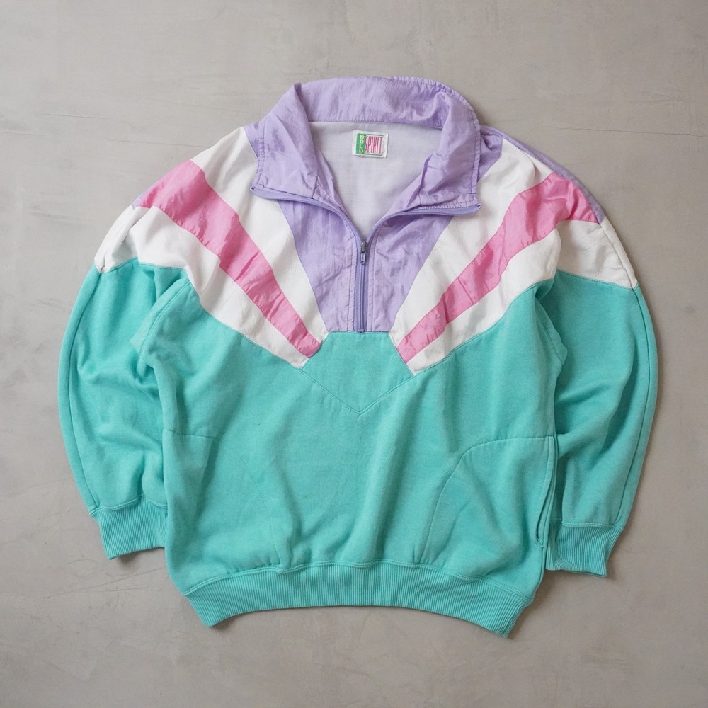 Bold Spirit Vintage 90s Colorblock Quarter Zip Pullover Teal Purple Pink Large - Picture 1 of 7